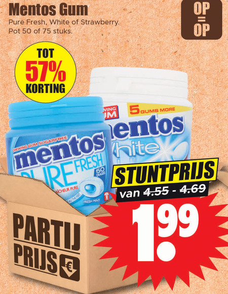 Mentos   kauwgom folder aanbieding bij  Dirk - details