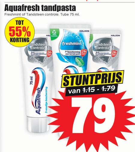 Aquafresh   tandpasta folder aanbieding bij  Dirk - details