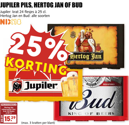 Jupiler   blikje bier, krat bier folder aanbieding bij  MCD Supermarkt Basis - details