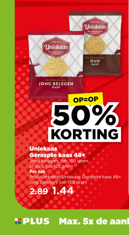 Uniekaas   geraspte kaas folder aanbieding bij  Plus - details