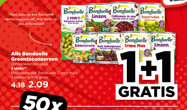 Bonduelle   groenteconserven folder aanbieding bij  Plus - details