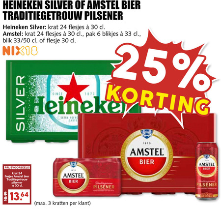 Heineken Silver   blikje bier, krat bier folder aanbieding bij  MCD Supermarkt Basis - details