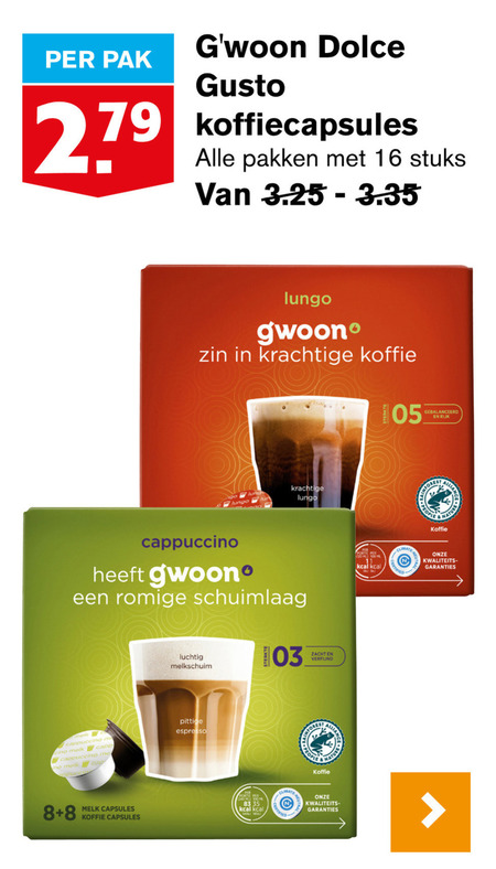 Gwoon   dolce gusto capsules folder aanbieding bij  Hoogvliet - details