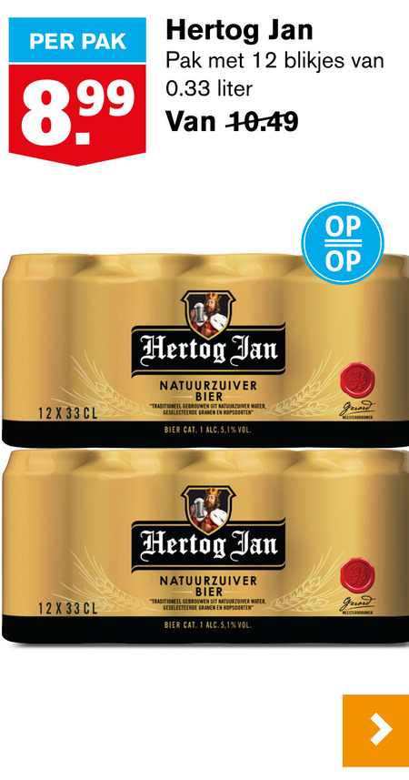 Hertog Jan   blikje bier folder aanbieding bij  Hoogvliet - details