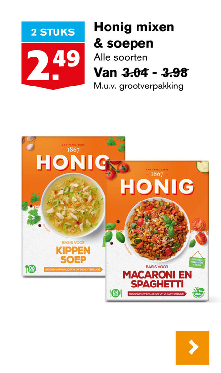 Honig   soep, maaltijdmix folder aanbieding bij  Hoogvliet - details