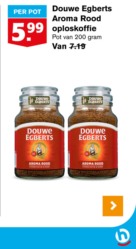 Douwe Egberts   oploskoffie folder aanbieding bij  Hoogvliet - details