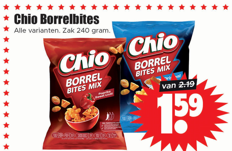 Chio   borrelnootjes folder aanbieding bij  Dirk - details