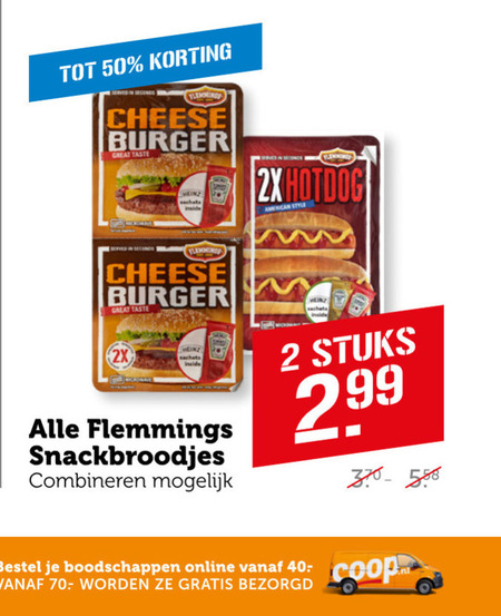 Flemmings   broodje hotdog, frikandelbroodjes folder aanbieding bij  Coop - details