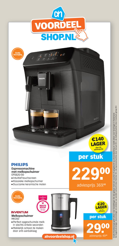 Philips   espressoapparaat, melkopschuimer folder aanbieding bij  Albert Heijn - details