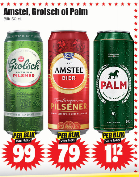 Amstel   blikje bier folder aanbieding bij  Dirk - details