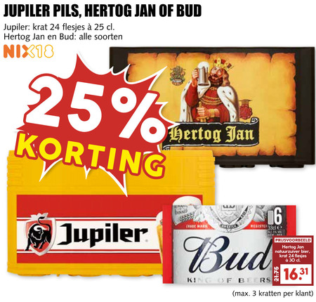 Jupiler   krat bier, blikje bier folder aanbieding bij  MCD Supermarkt Basis - details