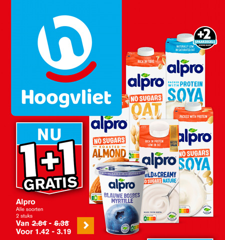 Alpro   soja melk, soja zuivel folder aanbieding bij  Hoogvliet - details