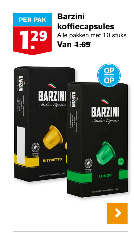 Barzini   koffiecups folder aanbieding bij  Hoogvliet - details