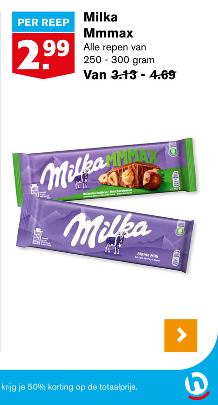 Milka   chocolade folder aanbieding bij  Hoogvliet - details