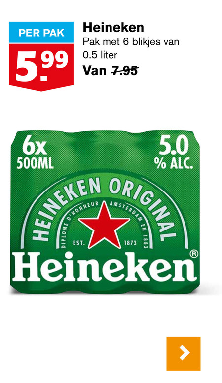 Heineken   blikje bier folder aanbieding bij  Hoogvliet - details