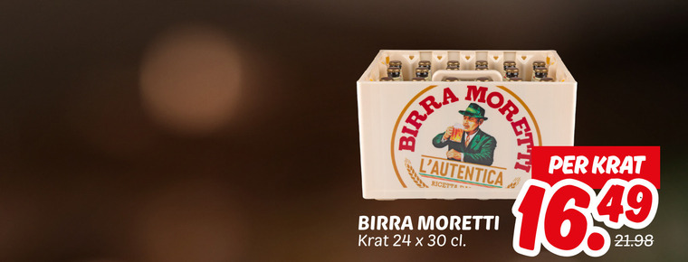 Birra Moretti   krat bier folder aanbieding bij  Dekamarkt - details