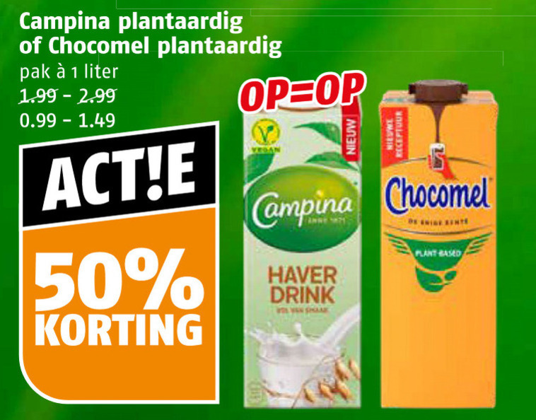 Campina   chocolademelk, soja melk folder aanbieding bij  Poiesz - details