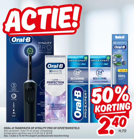 Braun Oral-B   opzetborstel, tandpasta folder aanbieding bij  Dekamarkt - details