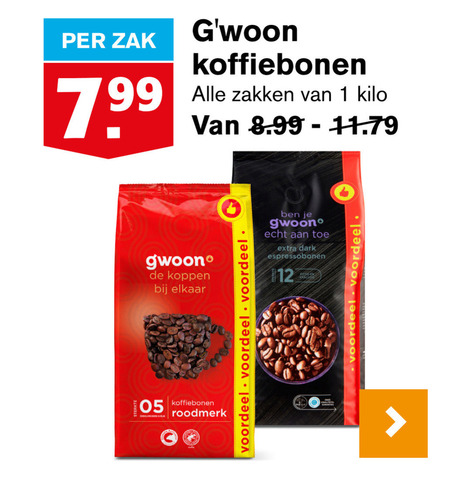 Gwoon   koffiebonen folder aanbieding bij  Hoogvliet - details