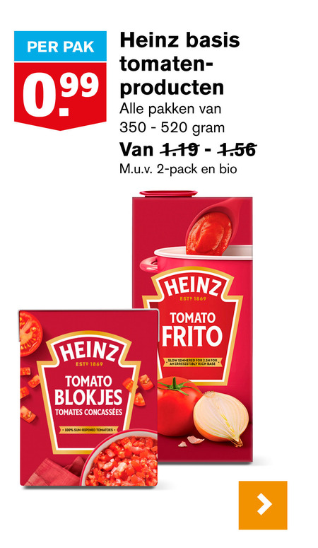 Heinz   tomatenblokjes, tomatenpuree folder aanbieding bij  Hoogvliet - details