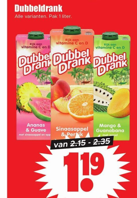 Dubbeldrank   fruitdrank folder aanbieding bij  Dirk - details