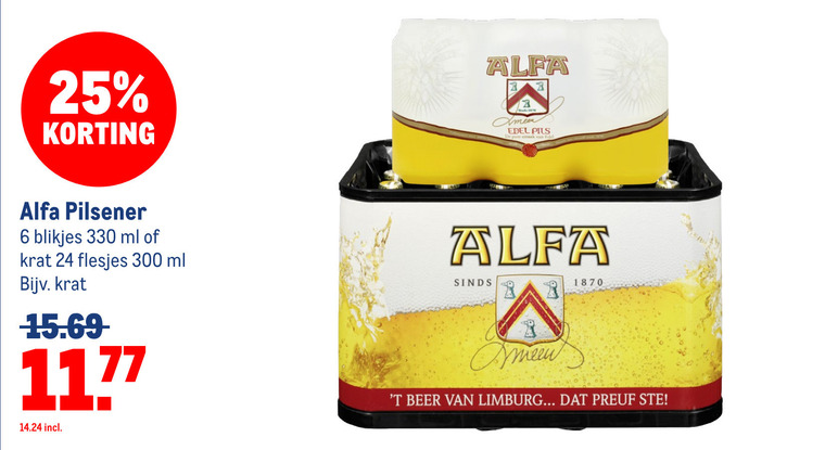 Alfa   blikje bier, krat bier folder aanbieding bij  Makro - details