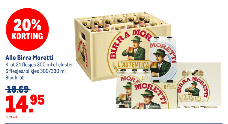 Birra Moretti   krat bier, blikje bier folder aanbieding bij  Makro - details