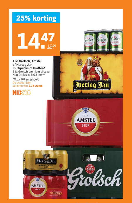 Grolsch   blikje bier, krat bier folder aanbieding bij  Albert Heijn - details