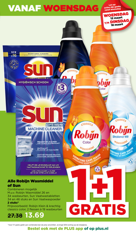 Sun   vaatwasmiddel, wasmiddel folder aanbieding bij  Plus - details