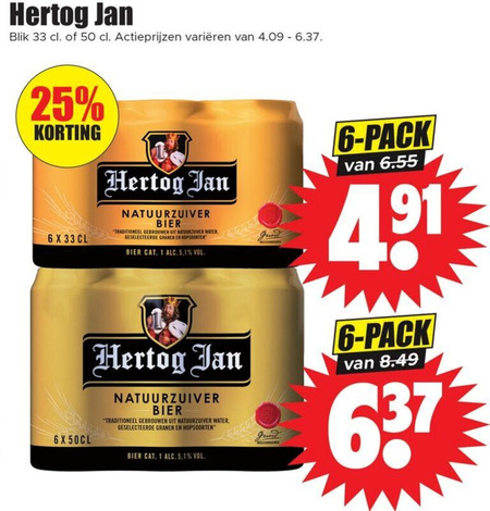 Hertog Jan   blikje bier folder aanbieding bij  Dirk - details