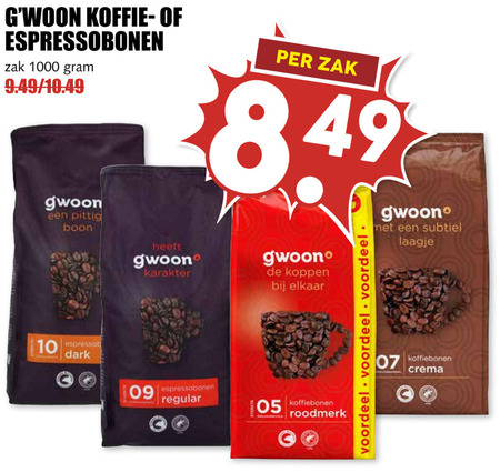 Gwoon   koffiebonen folder aanbieding bij  MCD Supermarkt Basis - details