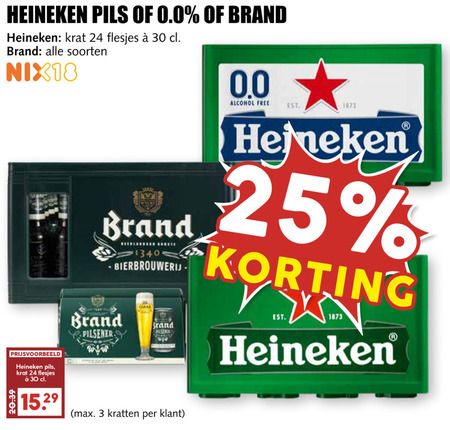 Heineken 0.0   blikje bier, krat bier folder aanbieding bij  MCD Supermarkt Basis - details