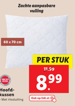  60 zachte vulling cm micro vezel hoofd kussen ritssluiting stuk lidl.nl 