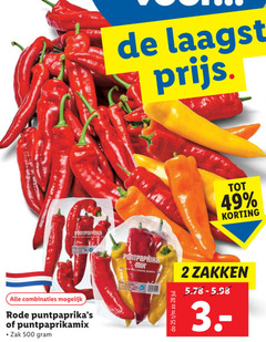  2 25 28 500 combinaties rode zak puntpaprika zakken 