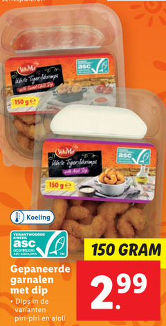  150 white tiger shrimps with sweet chill dip ge aioli koeling kweek gecertificeerd asc-aqua.org gepaneerde garnalen dips piri 2 99 