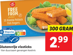  10 300 ocean sea free from gluten alaska fish fingers diepvries nutri score gecertificeerd duurzame visserij www.msc.org nl glutenvrije vissticks duurzaam gevangen koolvis 