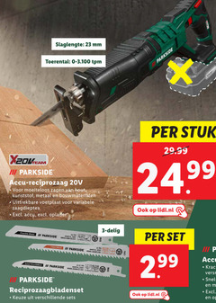  3 23 slaglengte mm toerental tpm iii parkside accu reciprozaag zagen hout kunststof metaal bouwmaterialen uittrekbare voetplaat variabele zaagdieptes oplader stuk lidl.nl flexible metal delig clean wood speed 2 99 