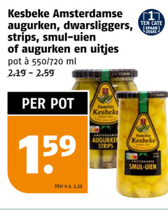  1 kesbeke amsterdamse augurken dwarsliggers strips uien uitjes pot 720 ml spaar familie liter v.a. 