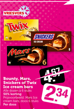  6 50 vriesvers twix ice cream mars snickers bounty bars dozen stuks doos 