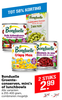  bonduelle groenteconserven 2 rode kidneybonen haricots rouges kidney bite edamame bonen soja mini twist your meals crispy saus chili sauce taste score groente conserven 255-400gram combineren stuks 