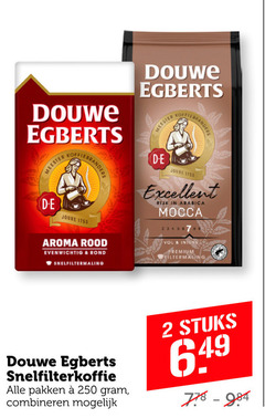  douwe egberts koffie 2 250 meester koffiebranders joure aroma rood evenwichtig rond snelfiltermaling excellent rijk arabica mocca premium filtermaling snelfilterkoffie pakken combineren stuks 