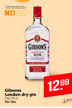  gibsons gin 18 25 jaar legitimatie alcohol nix18 london dry ingredients with subtle colander angelica and distilled britain premium imported fles 