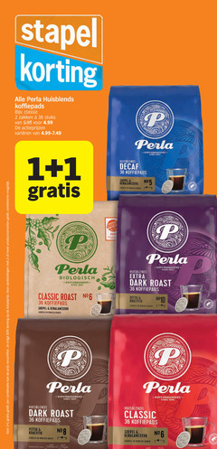  perla koffiepads 1 2 5 8 12 36 40 50 stapel huisblends classic zakken stuks varieeren biologisch roast soepel arabica robusta bonen gekozen cone decaf dark pittig combinatie productvarianten combineren gebrand albert 