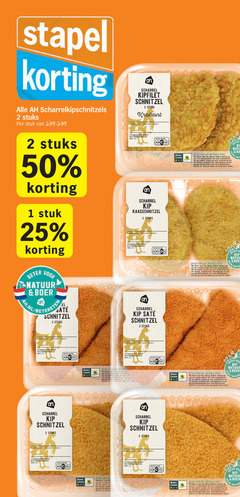  1 2 25 40 50 stapel scharrelkipschnitzels stuks stuk scharrel kipfilet schnitzel krokant beter natuur boer ah.nl gebruiken gekoeld nutri score kip kaasschnitzel gewicht scope scart hits leven mass man gezond boeren manier klimaat laten eko b nat nl biodiversiteit dierenwelzijn nederlandse somen aarde 