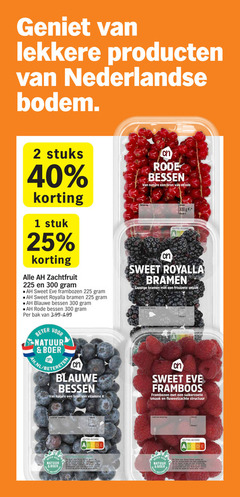  1 2 25 40 225 300 nederlandse bodem stuks stuk zachtfruit sweet frambozen bramen blauwe bessen rode bak beter natuur boer nature vitamine vezels oorsprong ge nutri score sappige friszoete land klasse framboos fluweelzachte structuur inhoud natur manier boeren laten biodiversiteit gezond somen 