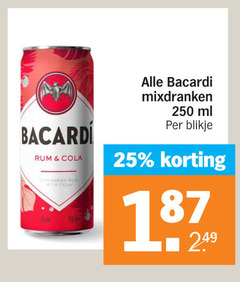  25 250 bacardi rum cola caribbean with mixdranken ml blikje 