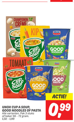  3 unox champignon creme tomaat cup soup kip good noodles pasta pak stuks beker 1 32 99 groente 