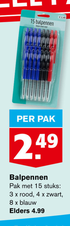  pennen 3 4 8 15 balpennen pak stuks rood zwart blauw elders 