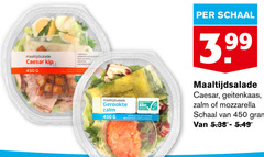  450 maaltijdsalade caesar kip gerookte zalm schaal 3.99 geitenkaas mozzarella 