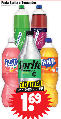  fanta sprite fernandes fles zero sugar green punch bouquet cherry sparkling fant pomelo lemon lime natural flavours new irresistible taste less vruchten liter 1 69 